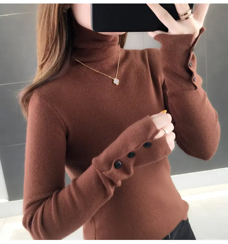 Black Slim Fit Long Sleeve Knitted Shirt for Women — feature 11