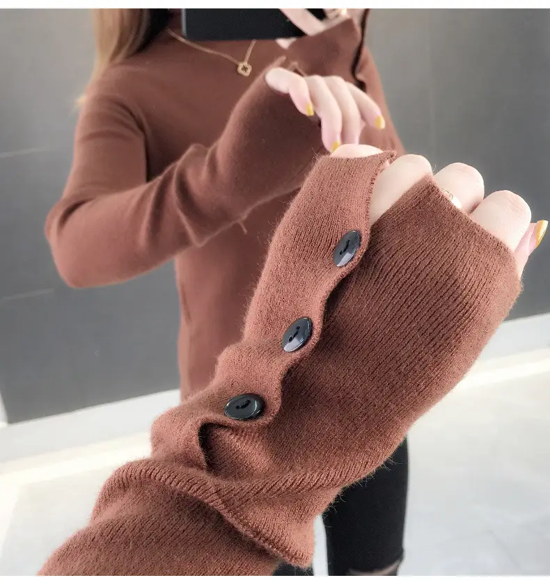 Black Slim Fit Long Sleeve Knitted Shirt for Women — feature 13