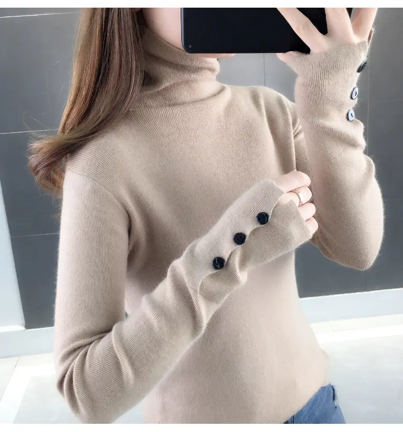Black Slim Fit Long Sleeve Knitted Shirt for Women — feature 15