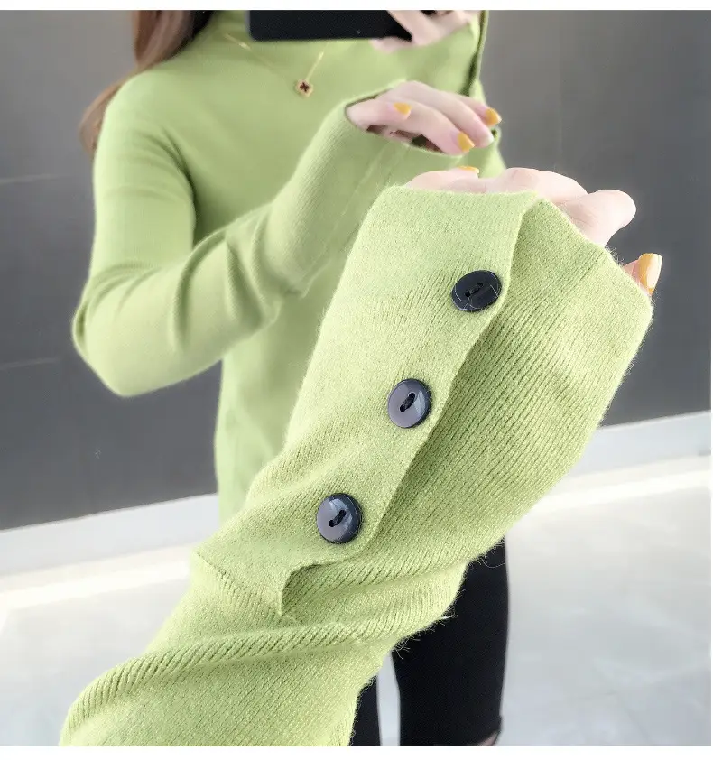 Black Slim Fit Long Sleeve Knitted Shirt for Women — feature 17