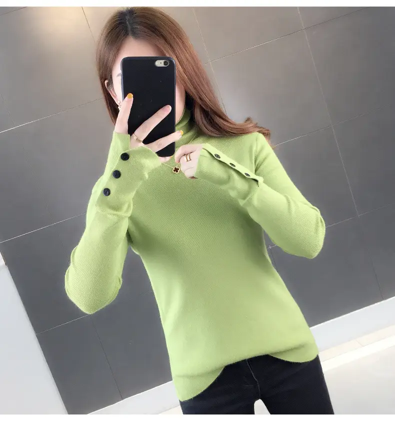 Black Slim Fit Long Sleeve Knitted Shirt for Women — feature 18