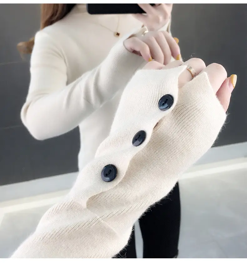 Black Slim Fit Long Sleeve Knitted Shirt for Women — feature 5