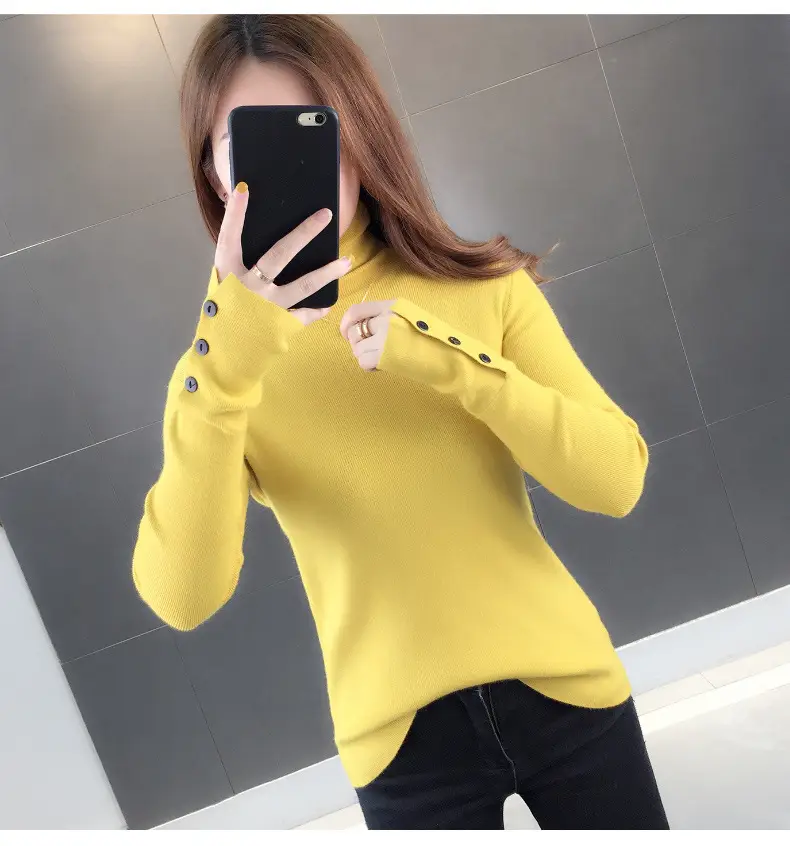 Black Slim Fit Long Sleeve Knitted Shirt for Women — feature 8