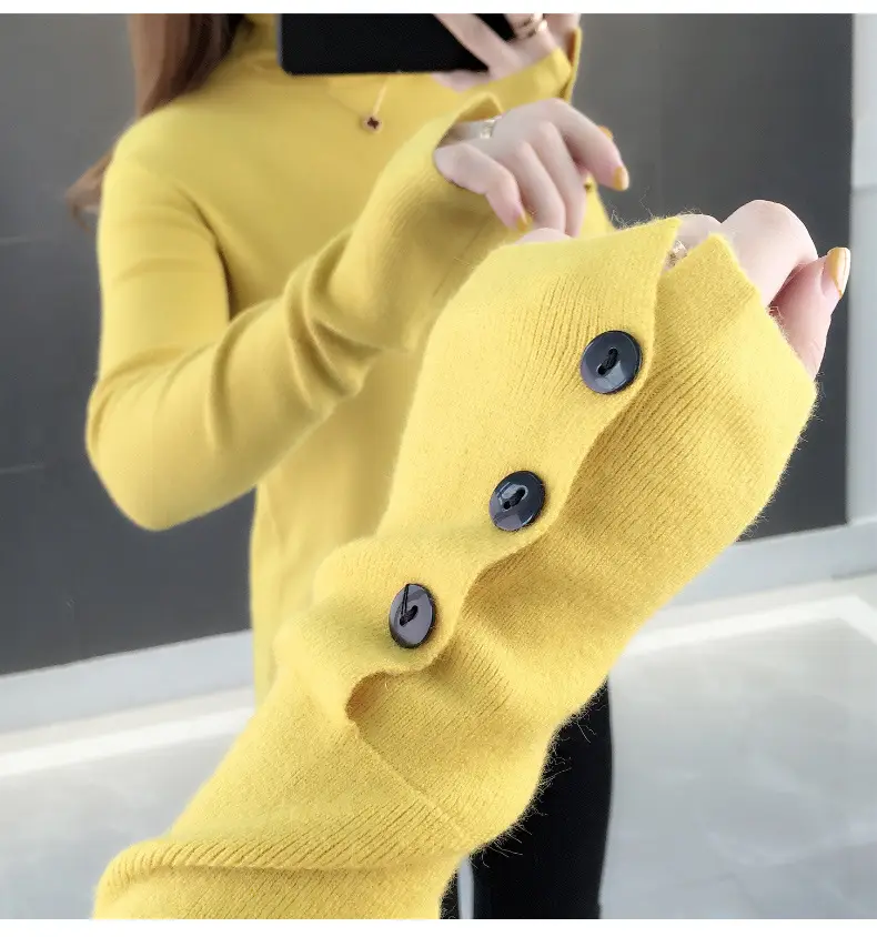 Black Slim Fit Long Sleeve Knitted Shirt for Women — feature 9