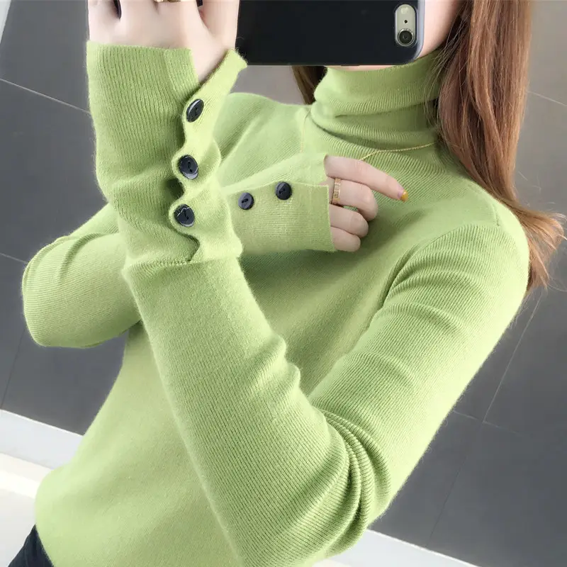 Black Slim Fit Long Sleeve Knitted Shirt for Women - Image 5