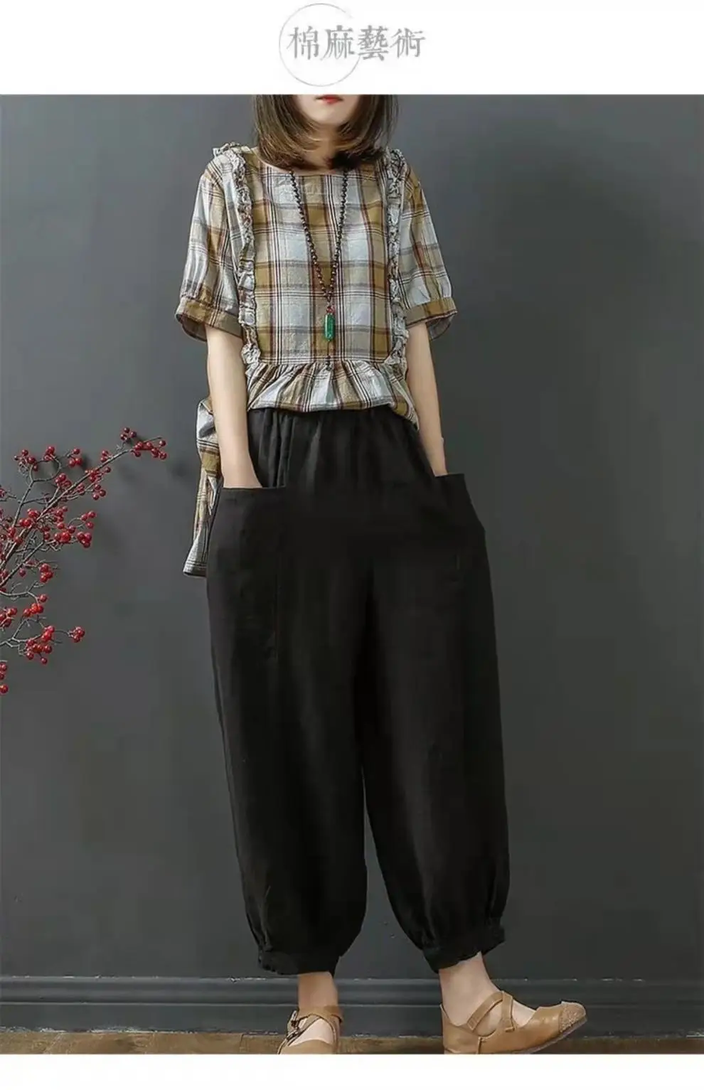 Women Cotton Linen Loose Pants White Summer Middle Age — feature 10