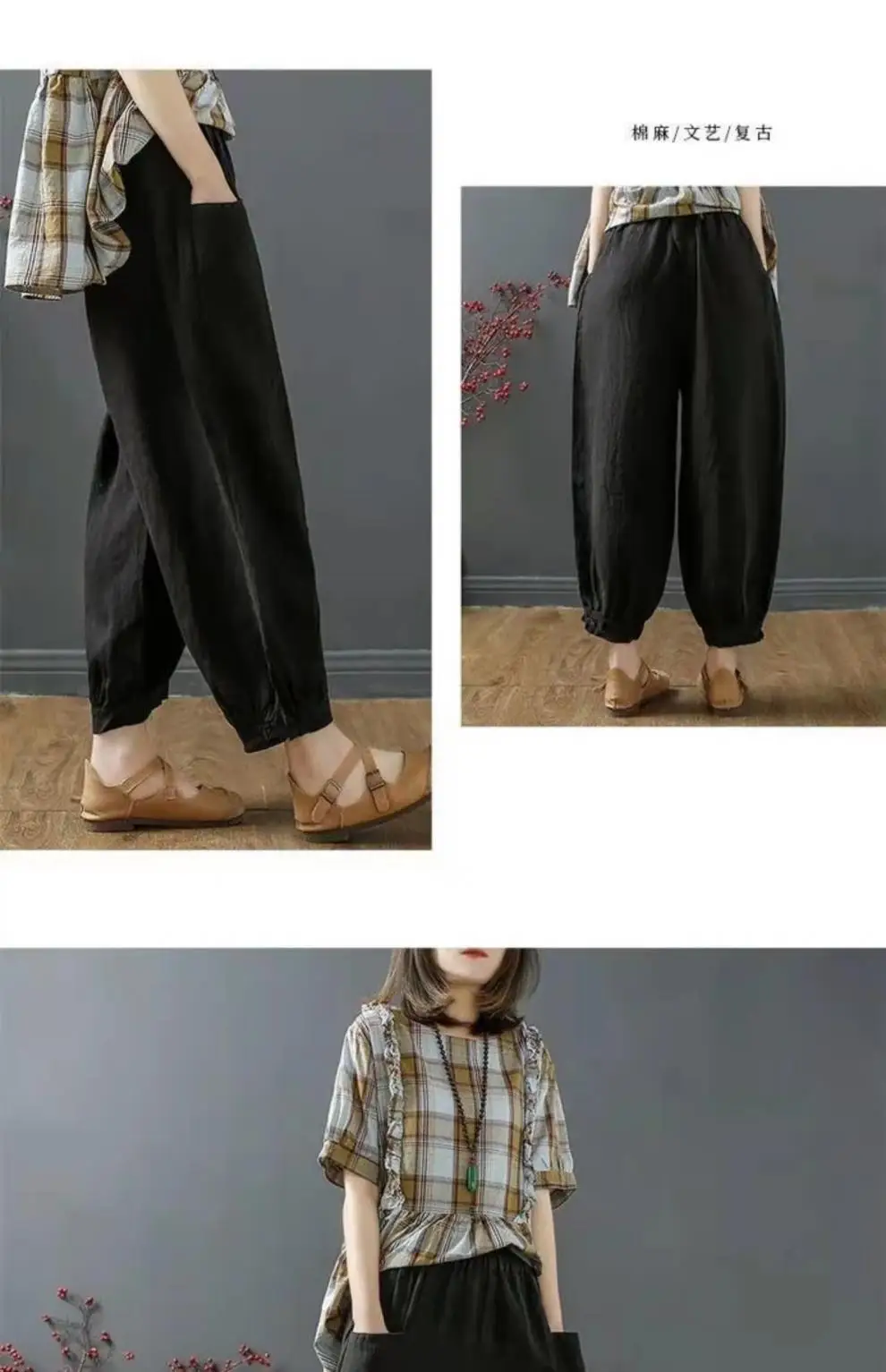 Women Cotton Linen Loose Pants White Summer Middle Age — feature 11