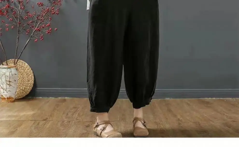 Women Cotton Linen Loose Pants White Summer Middle Age — feature 12