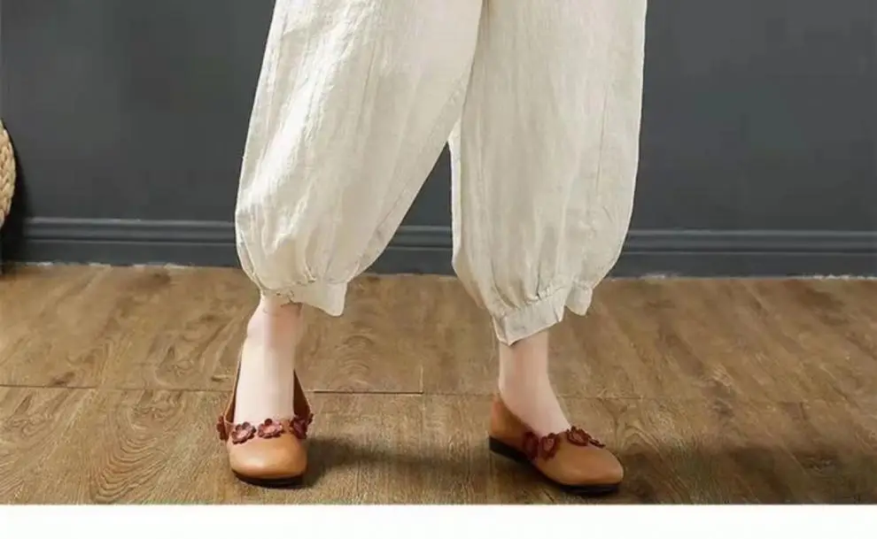 Women Cotton Linen Loose Pants White Summer Middle Age — feature 15