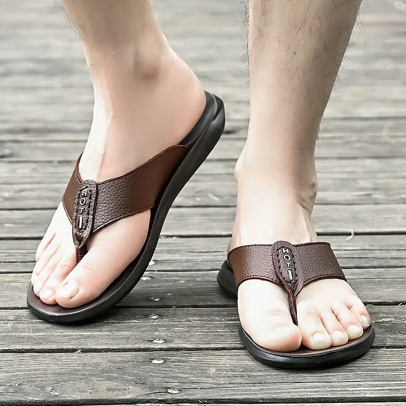 Men's Leather Flip-Flops Casual Summer Sandals