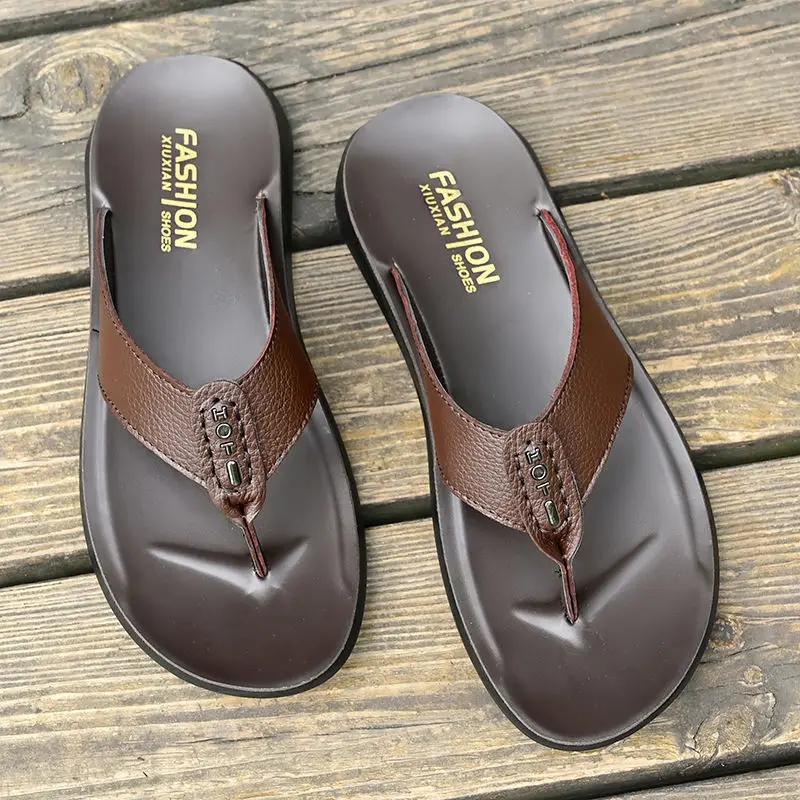 Men's Leather Flip-Flops Casual Summer Sandals