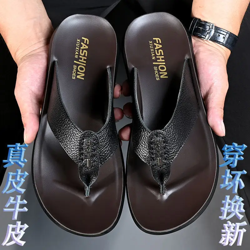 Men's Leather Flip-Flops Casual Summer Sandals