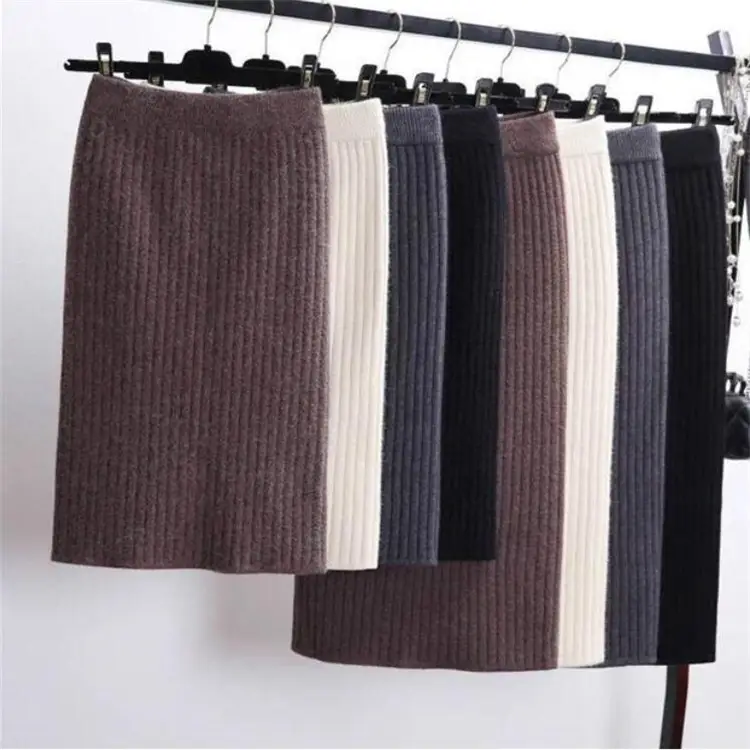 Women's 501 Thickened Knitted Split Skirt Mid-Length White