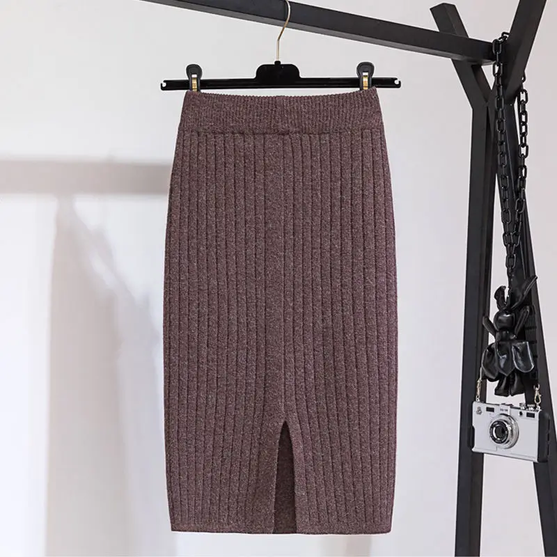 Women's 501 Thickened Knitted Split Skirt Mid-Length White