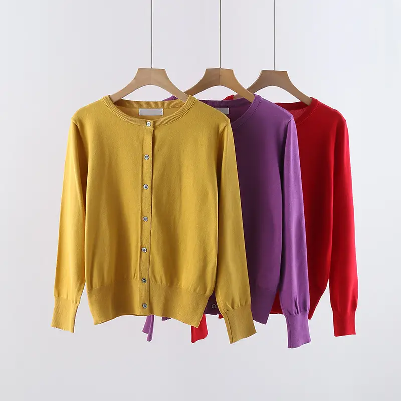 Women's White Round Neck Cardigan Thin Solid Color - Image 7