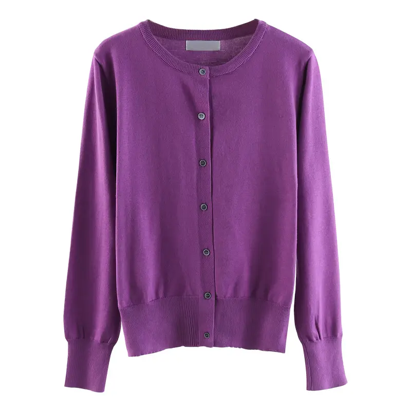 Women's White Round Neck Cardigan Thin Solid Color - Image 10