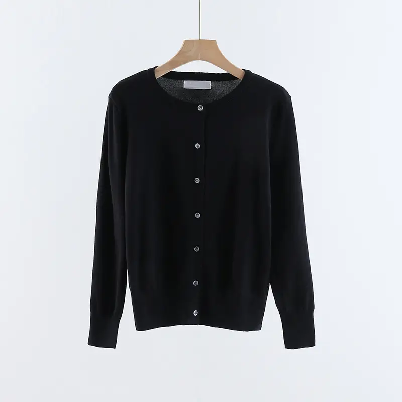 Women's White Round Neck Cardigan Thin Solid Color - Image 2