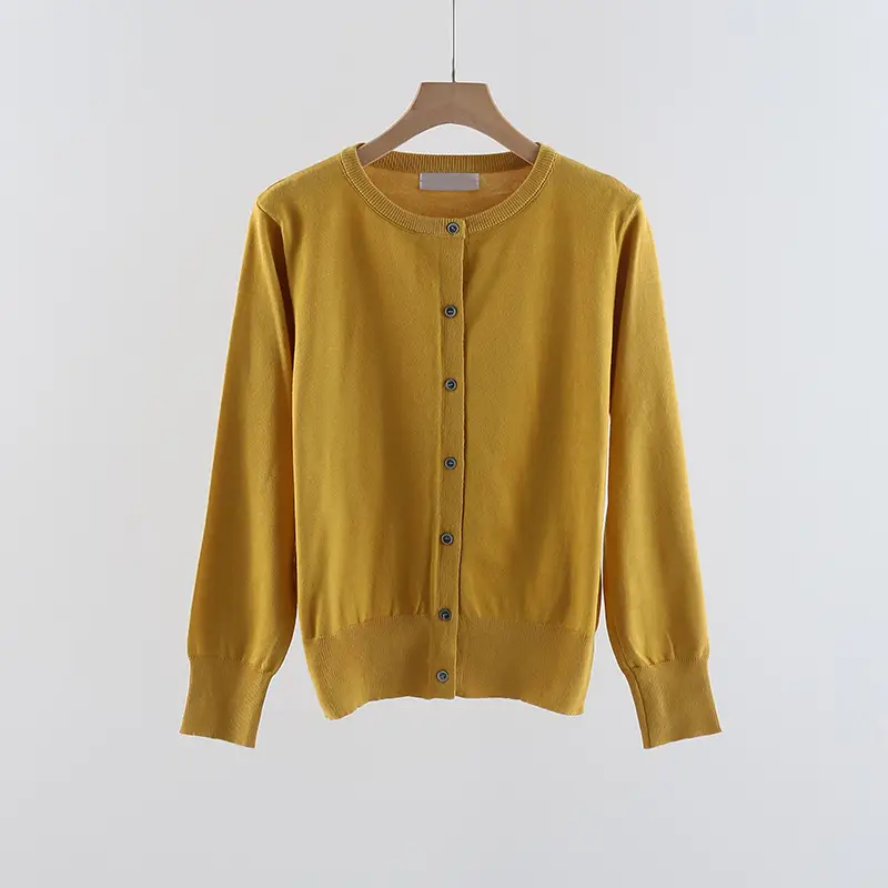 Women's White Round Neck Cardigan Thin Solid Color - Image 4