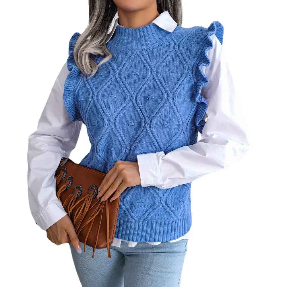 White Diamond Knit Vest Sweater for Women - Image 10