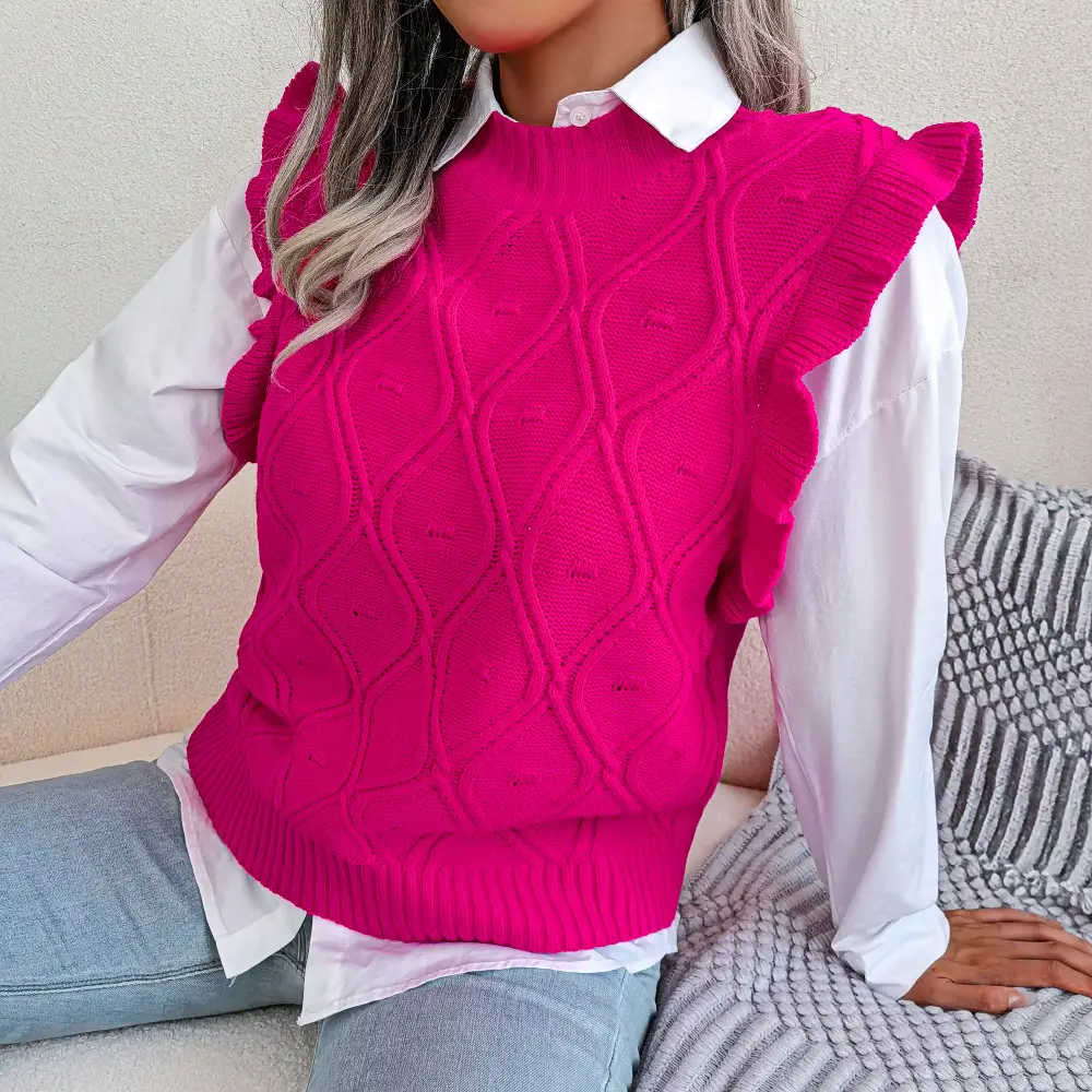 White Diamond Knit Vest Sweater for Women - Image 2