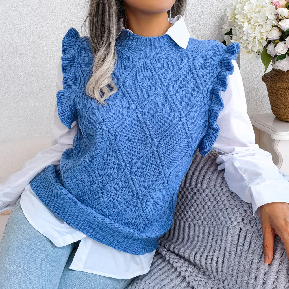 White Diamond Knit Vest Sweater for Women - Image 4
