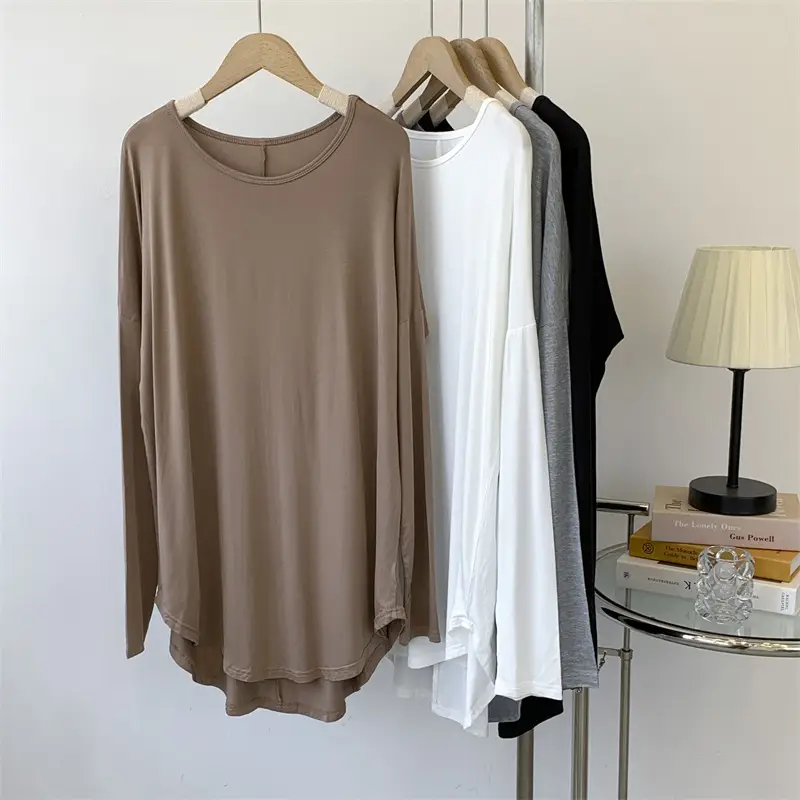 Women Grey Long Sleeve T-Shirt Dress Large - Image 5