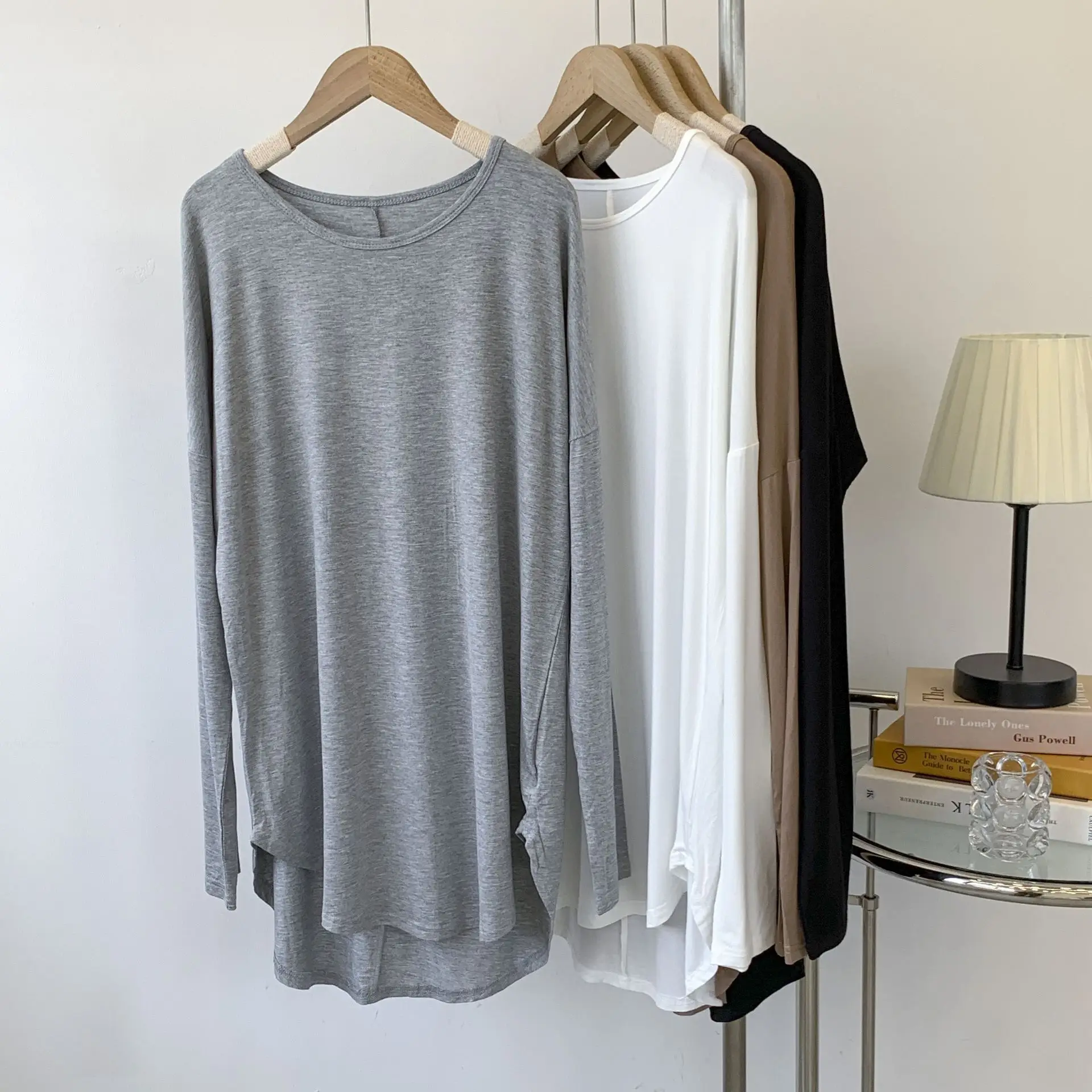 Women Grey Long Sleeve T-Shirt Dress Large - Image 7
