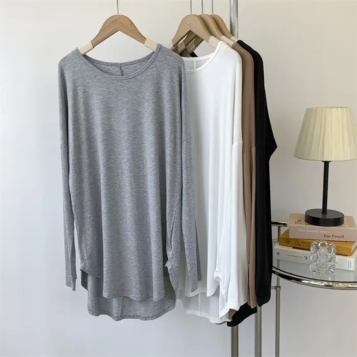 Women Grey Long Sleeve T-Shirt Dress Large — feature 10