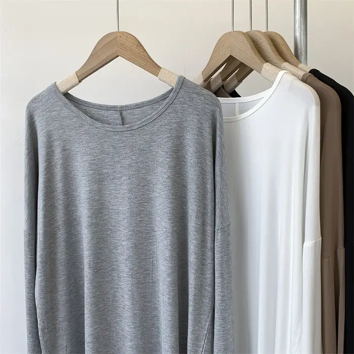Women Grey Long Sleeve T-Shirt Dress Large — feature 13