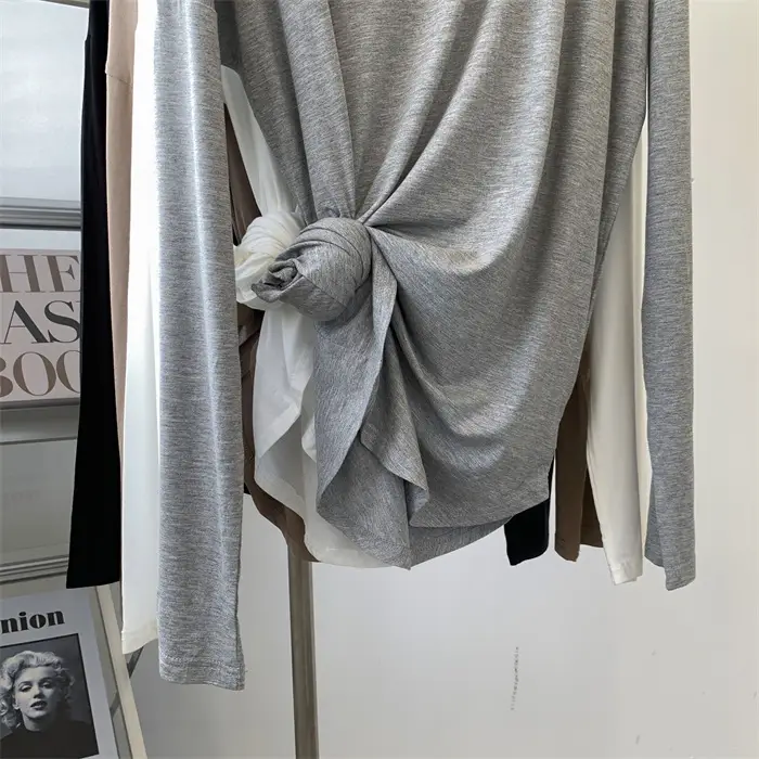 Women Grey Long Sleeve T-Shirt Dress Large — feature 18