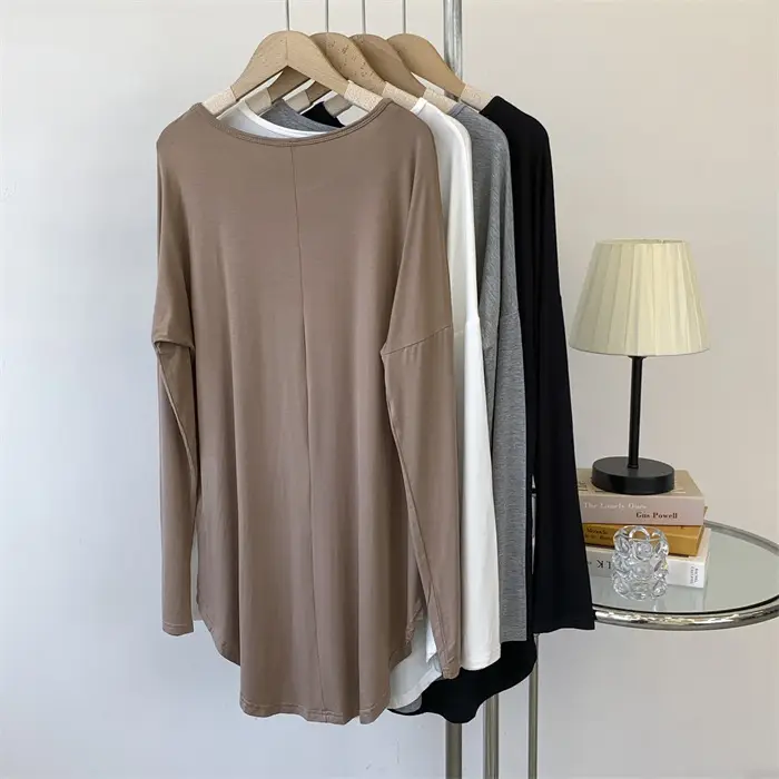 Women Grey Long Sleeve T-Shirt Dress Large — feature 19