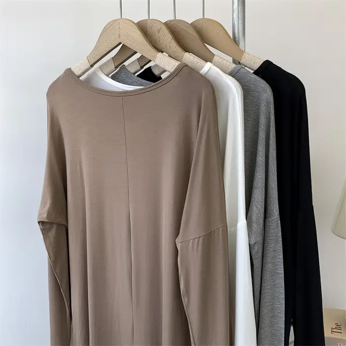 Women Grey Long Sleeve T-Shirt Dress Large — feature 20