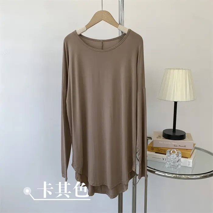 Women Grey Long Sleeve T-Shirt Dress Large — feature 24