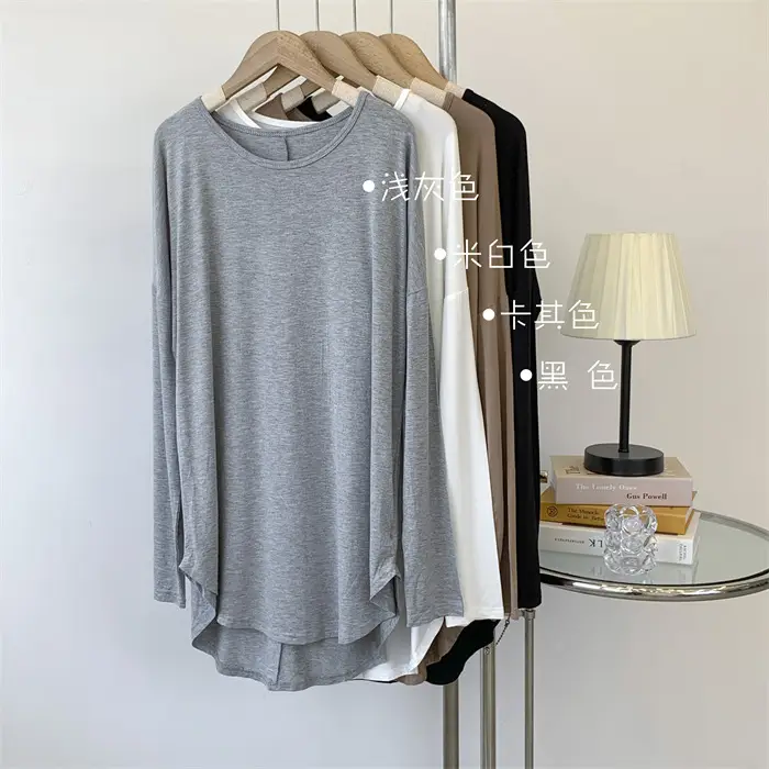 Women Grey Long Sleeve T-Shirt Dress Large — feature 4