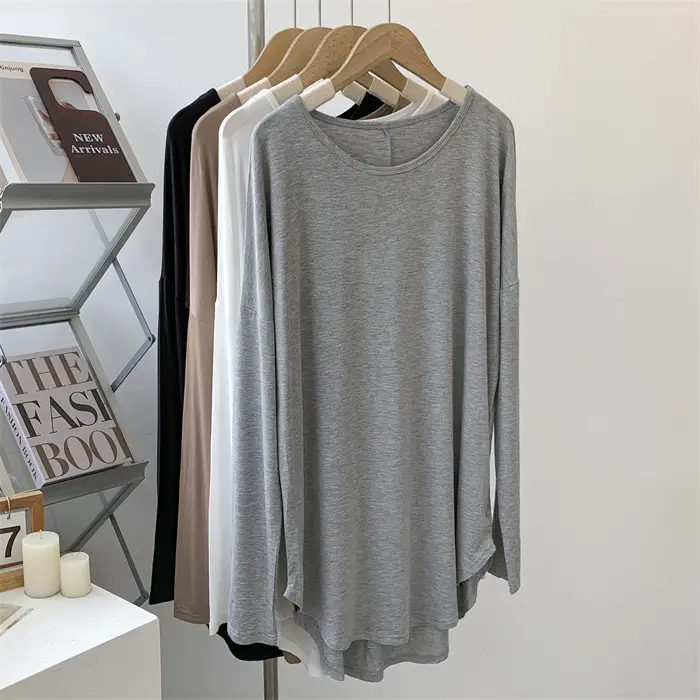 Women Grey Long Sleeve T-Shirt Dress Large — feature 5