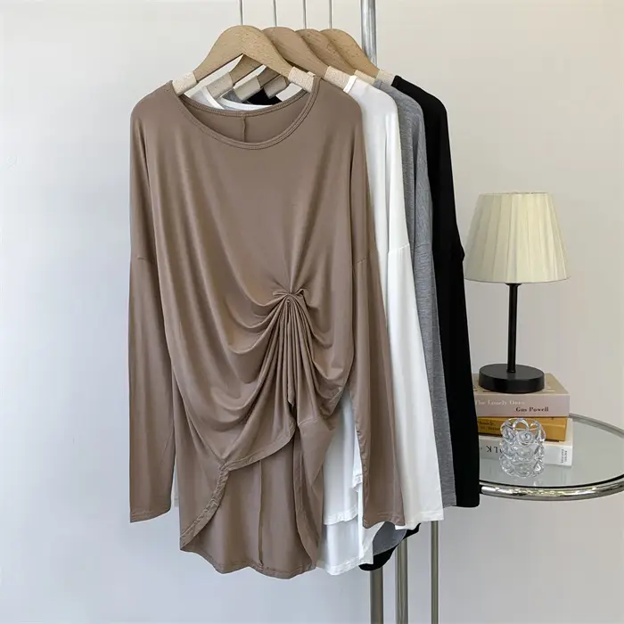 Women Grey Long Sleeve T-Shirt Dress Large — feature 7