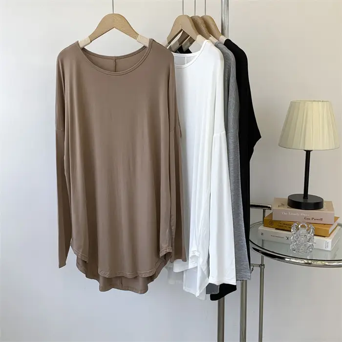 Women Grey Long Sleeve T-Shirt Dress Large — feature 9