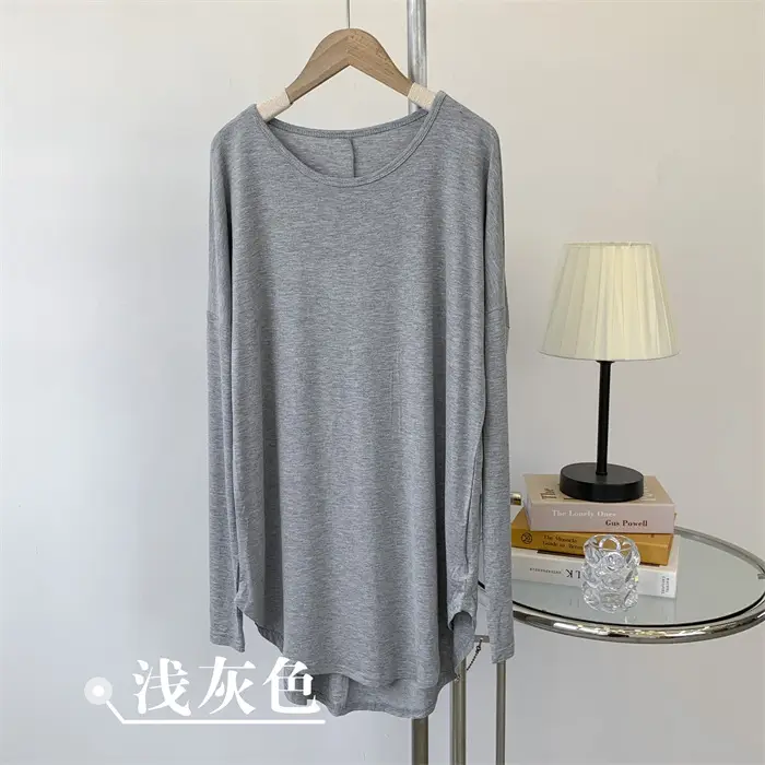 Women Grey Long Sleeve T-Shirt Dress Large - Image 3