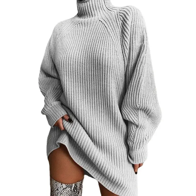 Women's Beige Turtleneck Raglan Sleeve Sweater Mid-Length - Image 8