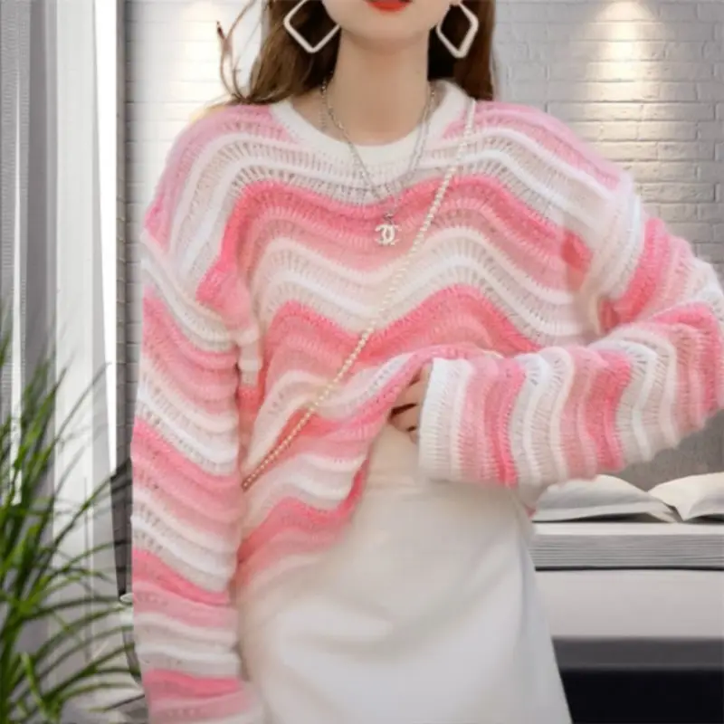 Women's Colorful Knitted Loose Sweater Spring Fall Age-Reducing