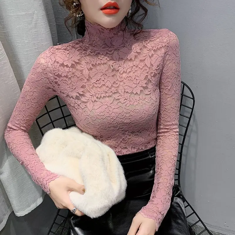 New Fashion Long Sleeve Lace Shirt with Half Turtleneck & Royal Color — feature 20