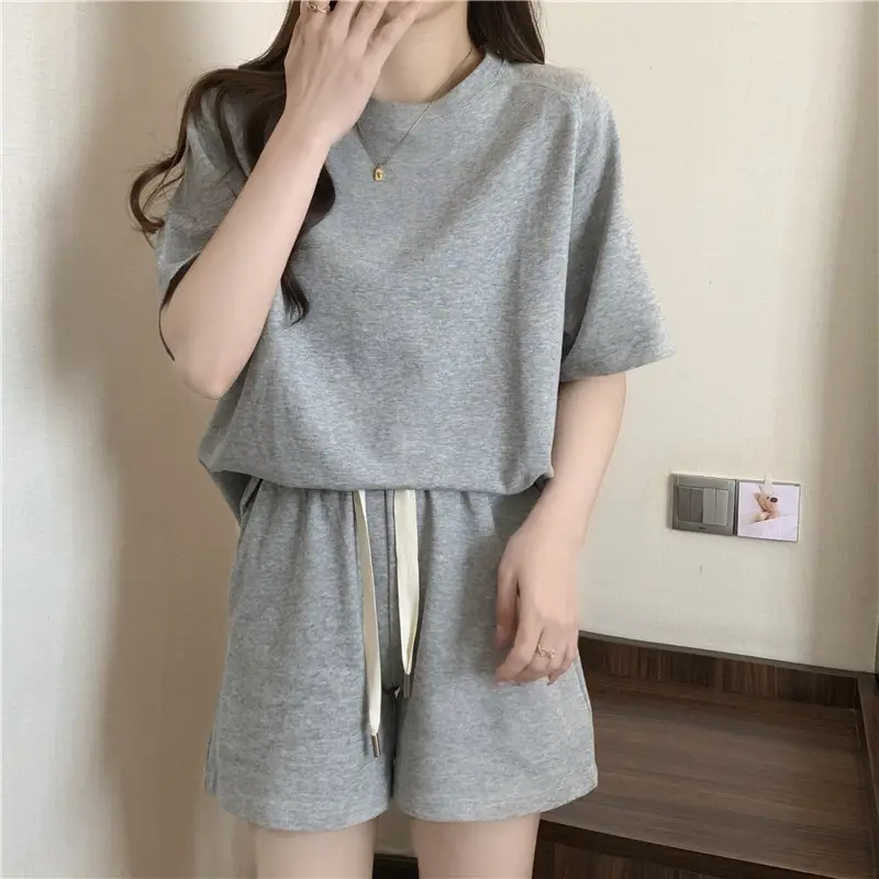 Women Summer Loose Slimming Shorts Set Solid Color - Image 4