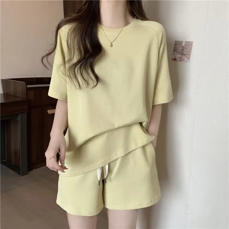 Women Summer Loose Slimming Shorts Set Solid Color - Image 5