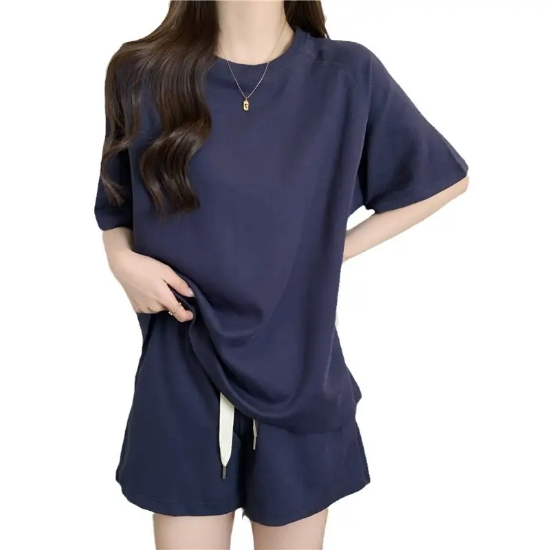 Women Summer Loose Slimming Shorts Set Solid Color - Image 7