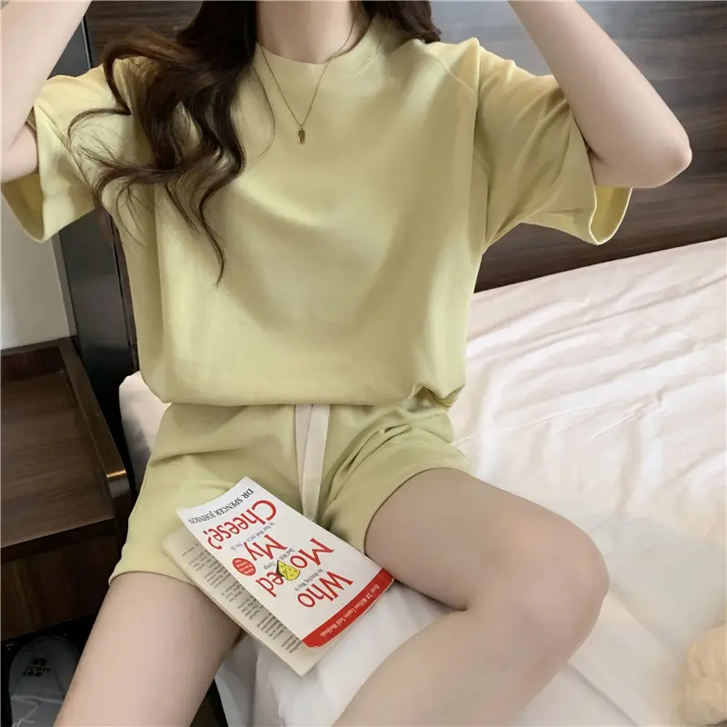 Women Summer Loose Slimming Shorts Set Solid Color — feature 10
