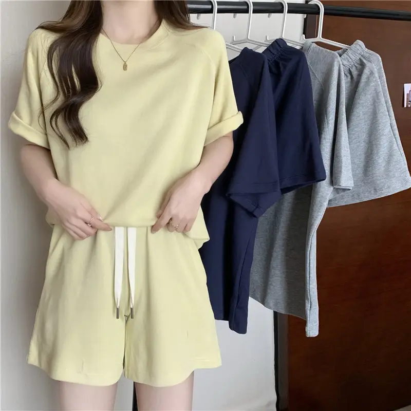 Women Summer Loose Slimming Shorts Set Solid Color — feature 12