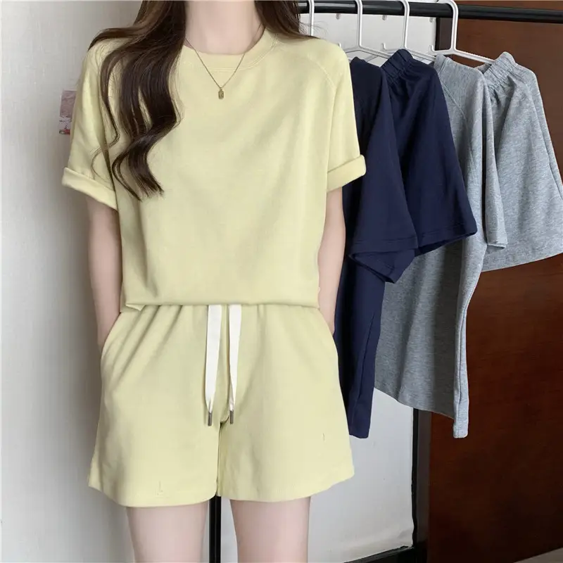 Women Summer Loose Slimming Shorts Set Solid Color — feature 13