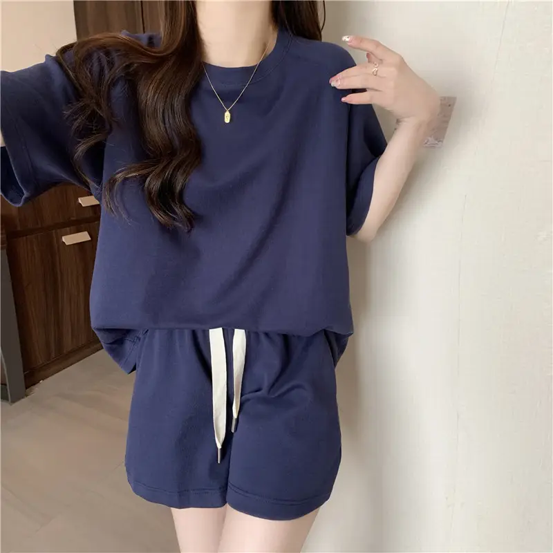 Women Summer Loose Slimming Shorts Set Solid Color — feature 14