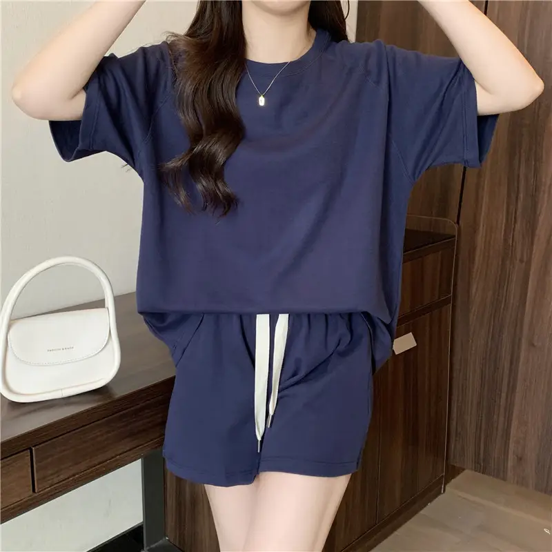 Women Summer Loose Slimming Shorts Set Solid Color — feature 15
