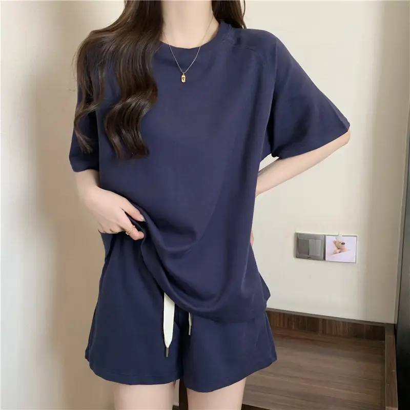 Women Summer Loose Slimming Shorts Set Solid Color — feature 16